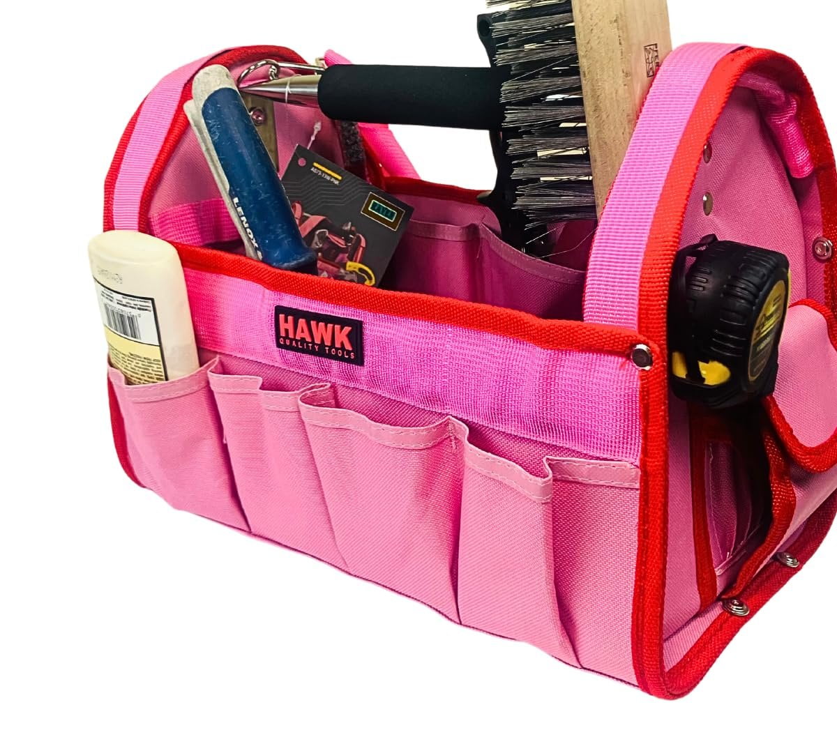 RAVEN 12.5" Pink Tool Carry-All Tool Bag  Premium Canvas with Multi-Pockets  Metal Handle & Rubber Feet  12.5" x 9.5" x 8"  Best for Tools, Crafts & Supplies