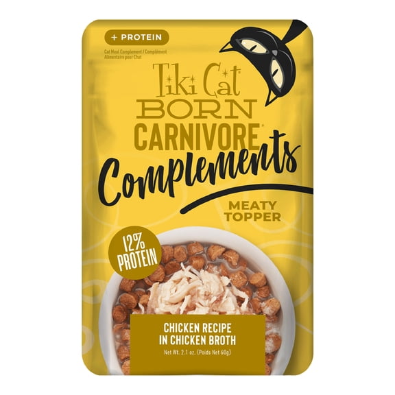 Tiki Cat Born Carnivore Complements Wet Cat Food Topper, Chicken, 2.1 oz. Pouch