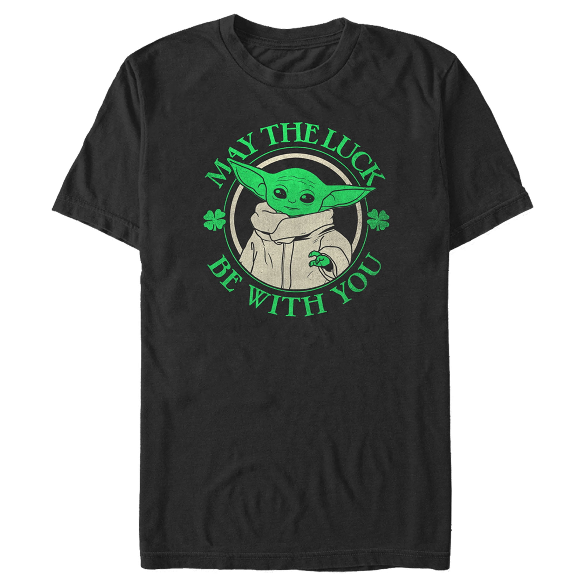 Men's Star Wars: The Mandalorian Grogu St. Patrick's Day May the Luck Be With You Graphic Tee Black Medium