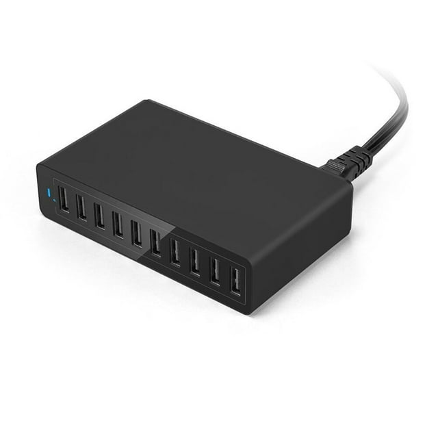 EeaseMX Estación de carga USB de 10 puertos, cargador rápido multifuncional, cargador de pared de escritorio con enchufe estadounidense (negro)