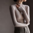 thumbnail image 2 of Gyexs Womens Turtleneck Long Sleeve Shirts Neck Fall Fashion Basic Slim Fit Fall Winter Thermal Underwear Tops Beige, Size XL, 2 of 3