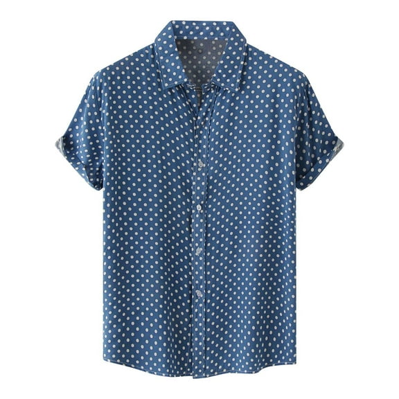 asdoklhq Clearance, 2025 Summer Fall Mens Tops Clearance under $5 Men's Shirt Beach Shirt Hawaiian Casual Polka Dot Shirt Lapel Short Sleeve Shirt Top Blouse,Light Blue XXXL