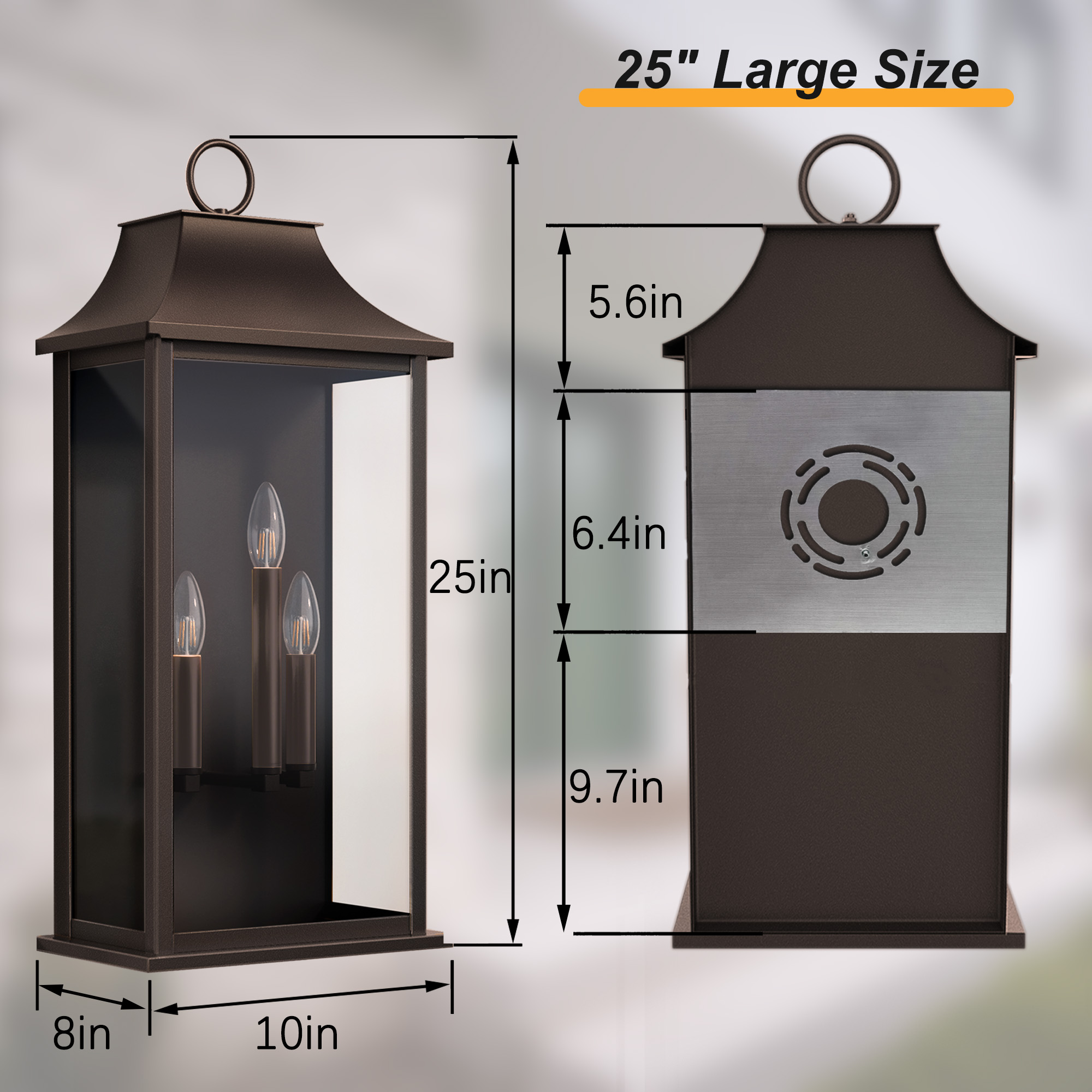 Maxax Dusk to Dawn Outdoor Wall Lights 3-Light, Oil Rubbed Bronze Exterior Lighting Fixtures, 25" Large Outdoor Wall Sconce, Waterproof Outside Wall Lantern for Porch Patio Garage
