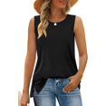 thumbnail image 3 of Camisetas sin mangas de verano para mujer, cuello redondo, informales, dobladillo lateral, ajuste holgado, 3 of 5