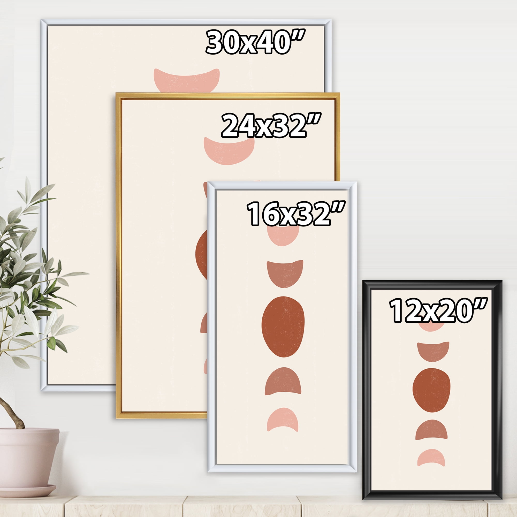 Designart 'Minimal Moon Phases On White' Modern Framed Canvas Wall Art Print