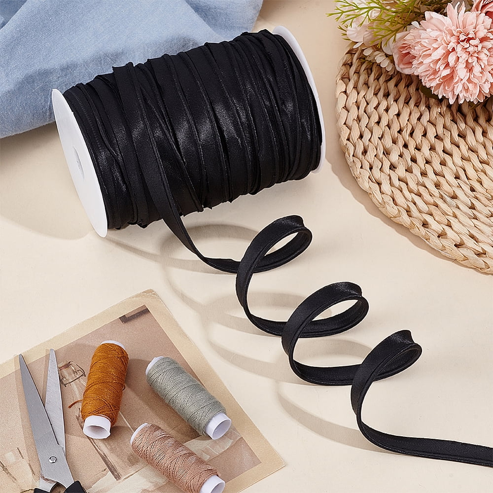 55 Yard Satin Piping Trim Black Bias Tape Cord with Cotton Rope Inside Bias Piping Ribbon Costumes and Upholstery