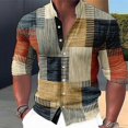 thumbnail image 1 of Camisa de hombre a cuadros/cuadros con gráfico geométrico de cuello alto para exteriores ropa de calle de manga larga moda casual de calle, 1 of 6