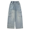 thumbnail image 3 of HAOTAGS High Rise Pants Childs Lightweight Wide Leg Demin Pants Straight with Pockets Navy 15 Years, 3 of 6