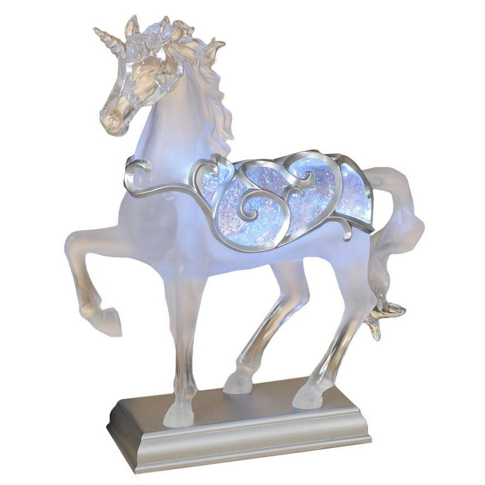 Gerson 12" Lighted Holiday Christmas Unicorn Spinning Water Snow