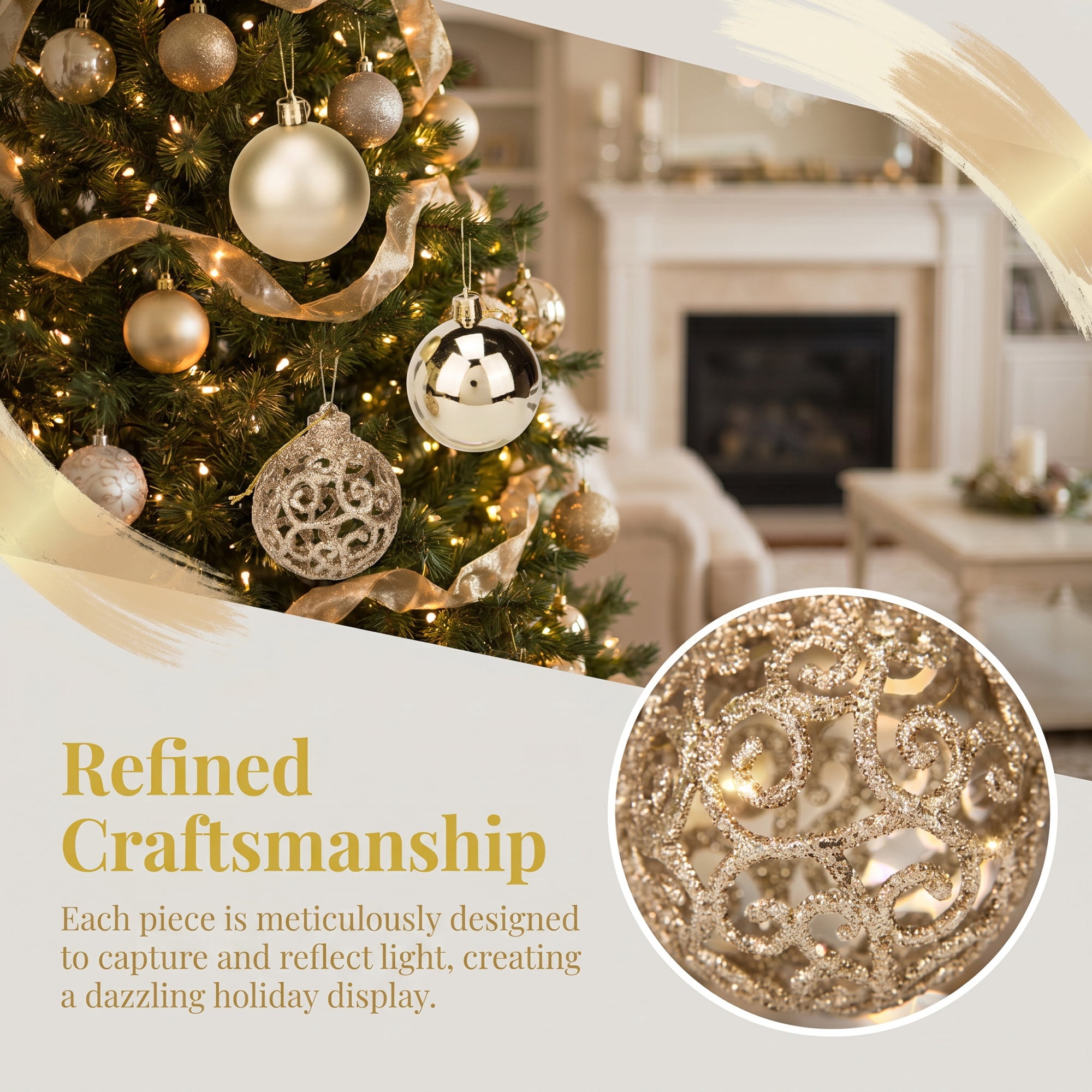 Unique Bargains 6 Pack Electroplated Sphere Orbs Christmas Tree Ornaments Champagne 2.4"