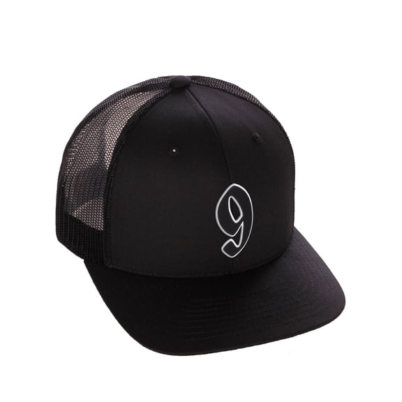 Daxton Classsic Baseball Trucker Hat Old English A to Z Letters Numbers Structured Mid Profile Cap, Black Hat, Number 9