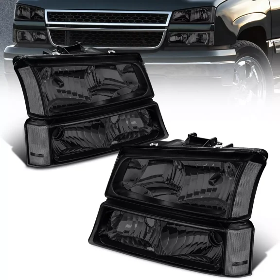 MOSTPLUS Smoke Headlights Assembly for 2003-2006 Chevy Silverado 1500 HD 2500 HD 3500