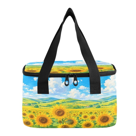 6L Insulated Lunch Bag Square Handheld Cooler Tote Summer Sunflower Countryside Reusable Thermal Bag with Polyester & Aluminum Lining for Work Picnic Travel