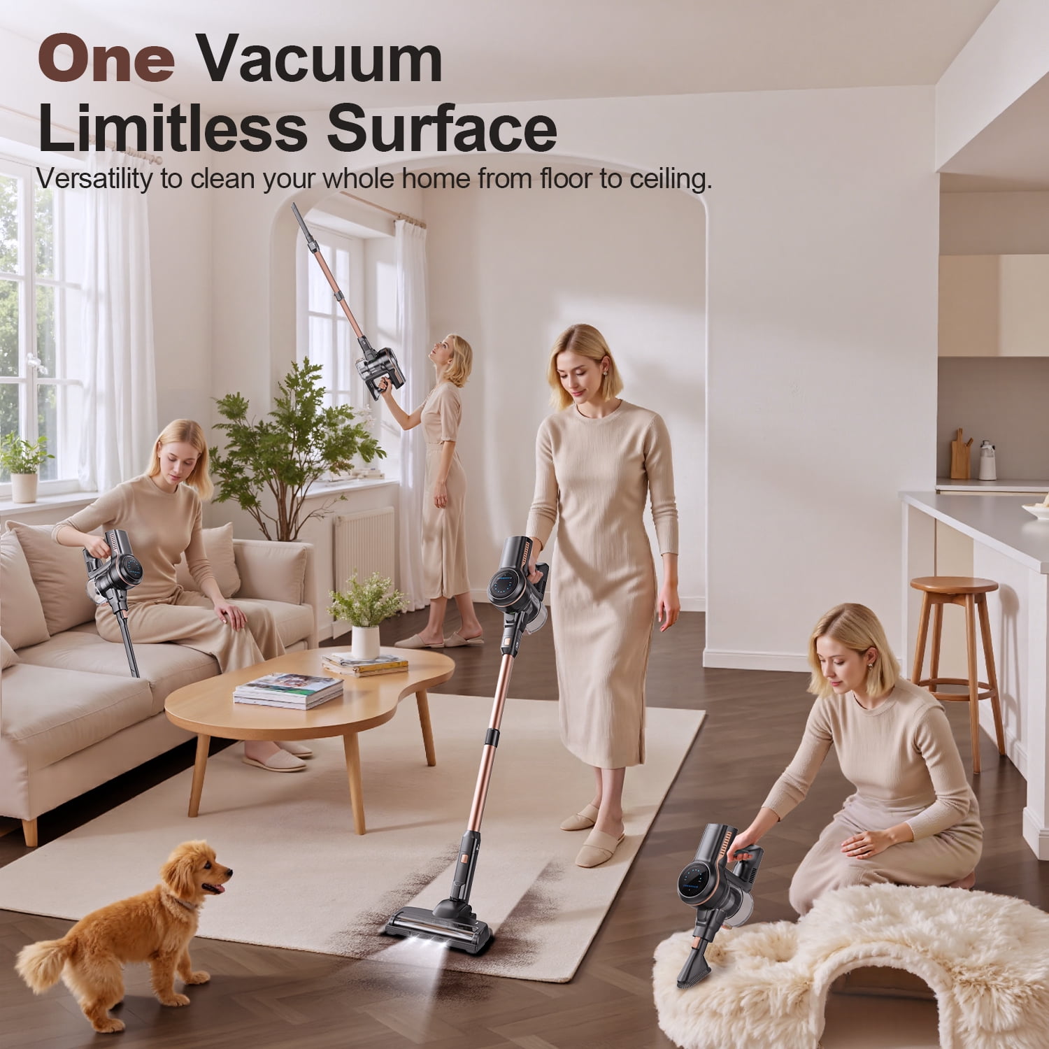 INSE 32Kpa Cordless Vacuum Cleaner with Brushless Motor, 6 in 1 Stick Vacuum Lightweight for Hard Floor Carpet Pet Hair, S7P Gold