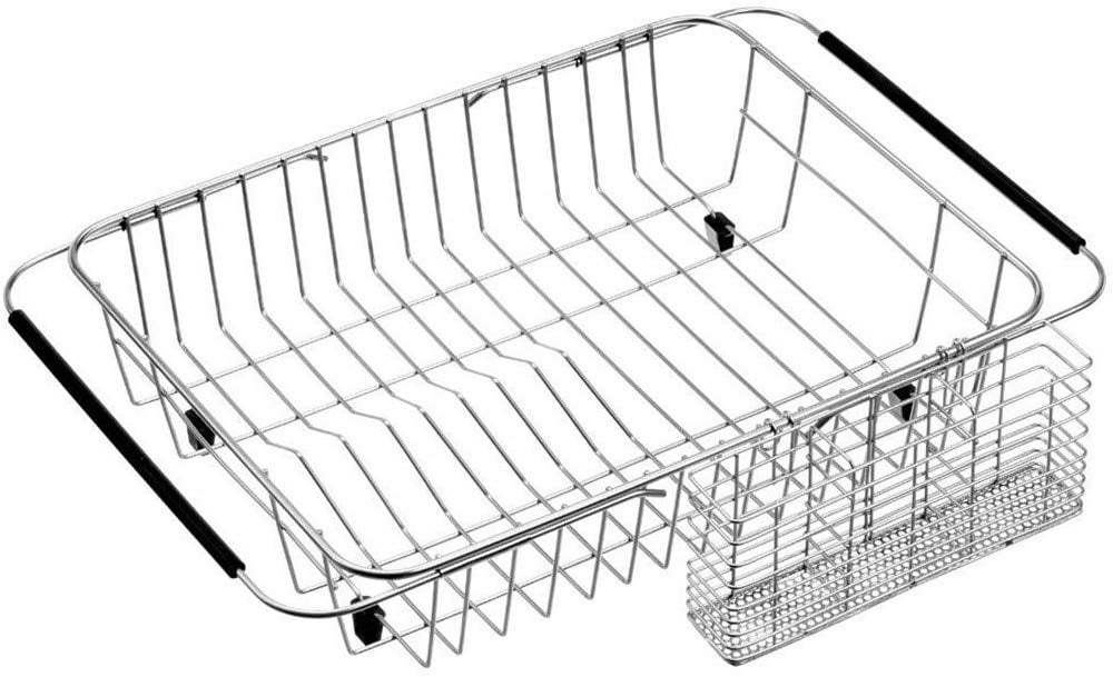 SANNO Expandable Dish Drying Rack Over Sink Dish Rack Shelf in Sink or On Countertop with Stainless Steel Utensil Holder Rustproof Stainless Steel C33