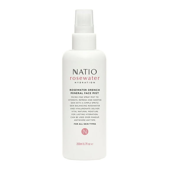 Natio Rosewater Drench Mineral Face Mist, Hydrating Face Mist, 6.7 oz