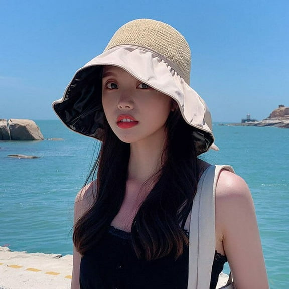 CoCopeaunts New Beach Caps for Womens Summer Big Brim Bucket Hat for Women Mesh Knit Dome Anti UV 50  Sunscreen Sun Hats Folding Panama Cap