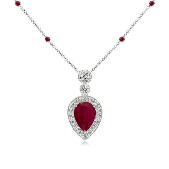 ANGARA Natural Inverted Pear Ruby Necklace with Diamonds in 14K White Gold for Women (Size-7x5mm) | July Birthstone, Birthday, Anniversary, Jewelry Gift for Women | Natural Ruby Necklace