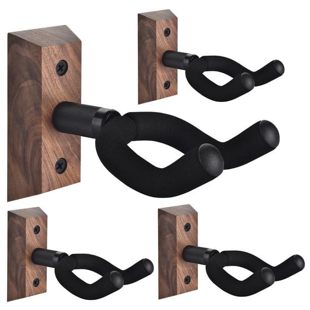 Soporte de pared para guitarra DOMMI, paquete de 4, con gancho suave giratorio, color nogal