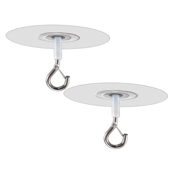 2 Pcs Adhesive Ceiling Hook, Adhesive Ceiling Hooks with Safety Clasp, Stick-On Wall Hooks for Plants, Wind Chimes, Home Storage and Bathroom Decor