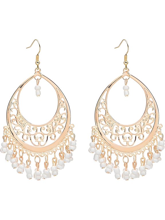 Boho Beaded Earrings for Women Ethnic Handmade Gold Cut Out Geometric Round Dangle Chandelier Earrings Boho Vintage Colorful Tassel Earrings Holiday Party Jewelry Gift[m3212]