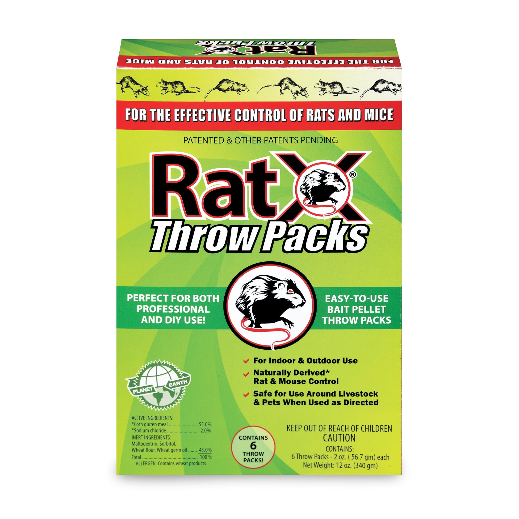 RatX Non-Toxic Throw Packs Bait Pellets for Rats and Mice, Pack of 6-12oz