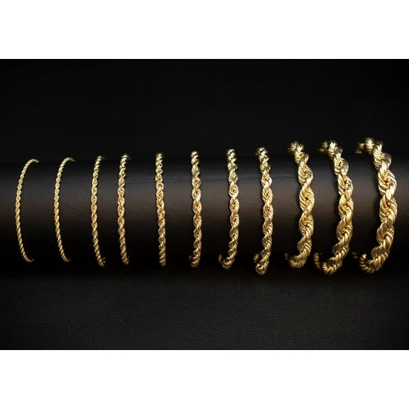 10K Gold Rope Chain Gold Rope Chain  Bracelet 3mm, 3.6mm, 4mm, 4.5mm, 5mm, 6mm 10K Gold Rope Bracelet, 10K Gold Chain,  Men, Women (Bracelet width:2; Bracelet length:7;)