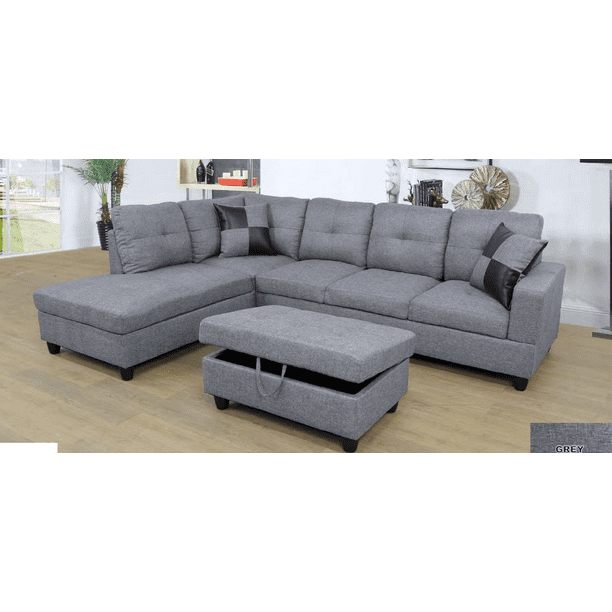 Ult Gray Microfiber Sectional Sofa, Right Facing Chaise Sectional Sofa