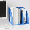 thumbnail image 4 of SAYEEC File Holder Storage Folder 3 Compartment Standing Desktop Hollow Organizer Blue Plastic Paper Notebook Magazine Storage for Office School Home, 4 of 8