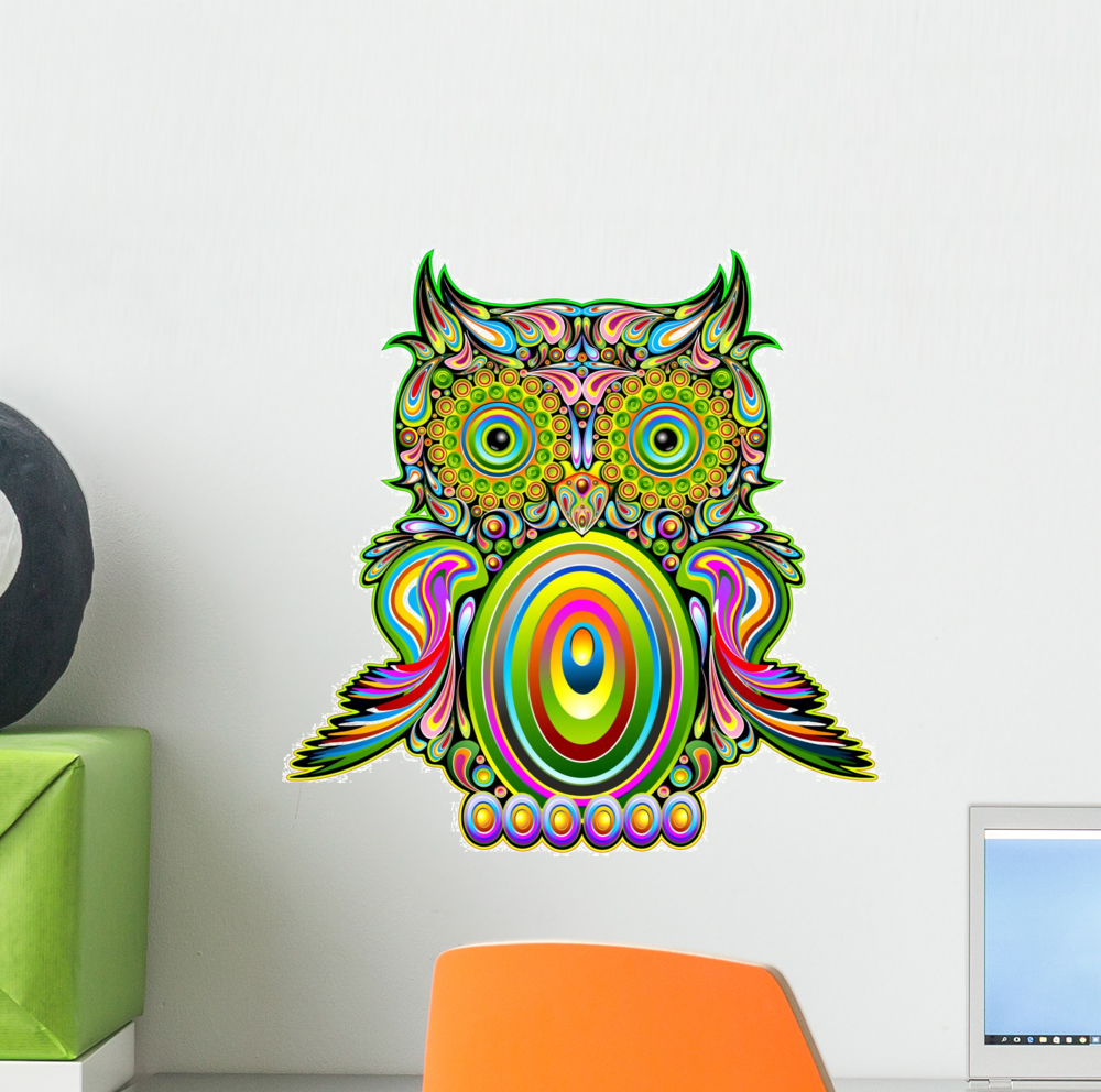 Owl Psychedelic Pop Art Wall Decal by Wallmonkeys Peel and Stick