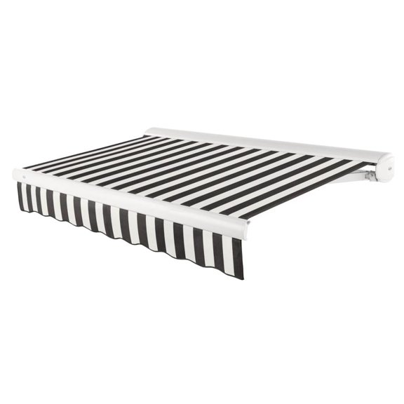 Awntech 16 Ft Key West Left Motorized Heavy Duty Patio Retractable Awning with Cassette (192in x 9.38in x 120in), Black/White Stripe