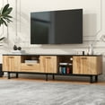 thumbnail image 2 of PORKISS TV Stand for 80 Inch TV, Modern Farmhouse TV Stand with 4 Cabinets and Open Shelves, Home Entertainment Center, Wood+Black#, 2 of 12