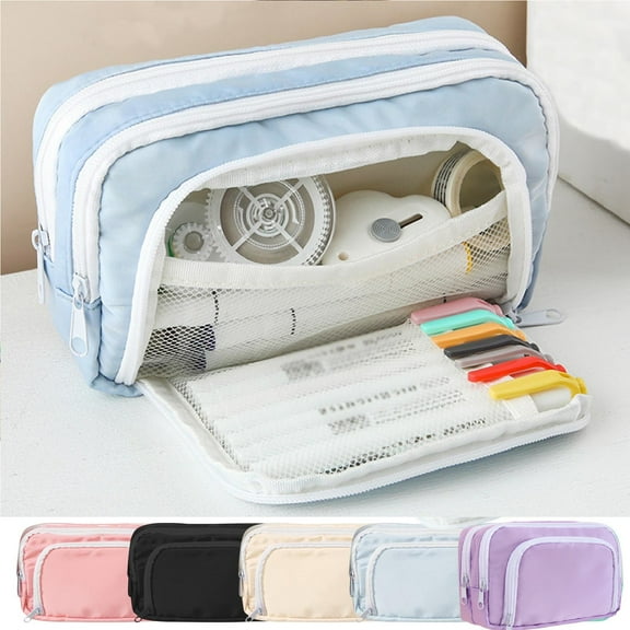 Yhmxh Big Capacity Pencil Case 3 Compartments Large Pencil Pouch Pen Bag Pencil Box Holder Organizer Simple Storage Aesthetic Stationery Cosmetic for Adults Men Women Office Supplies