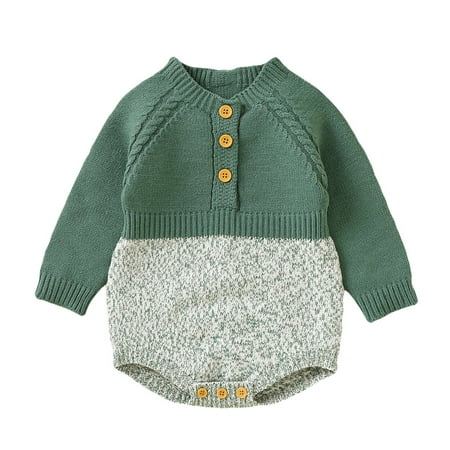 

Bjutir Bodysuits For Baby Toddler Girl Boy Patchwork Knit Sweater Romper Button Sweatshirt Onesie Long Sleeve Warm Tops Fall Winter Clothes