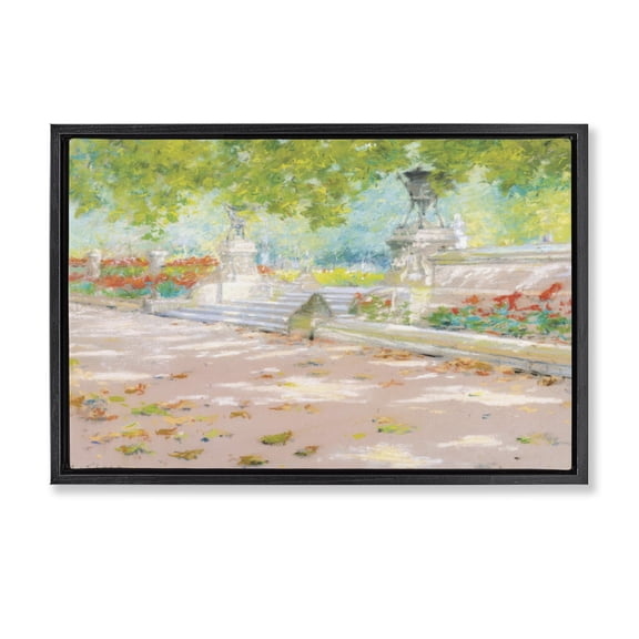 Stupell Industries Summer Sunlight in Park Landscape & Nature Painting Black Floater Framed Canvas Art Print Wall Art, 25 x 17