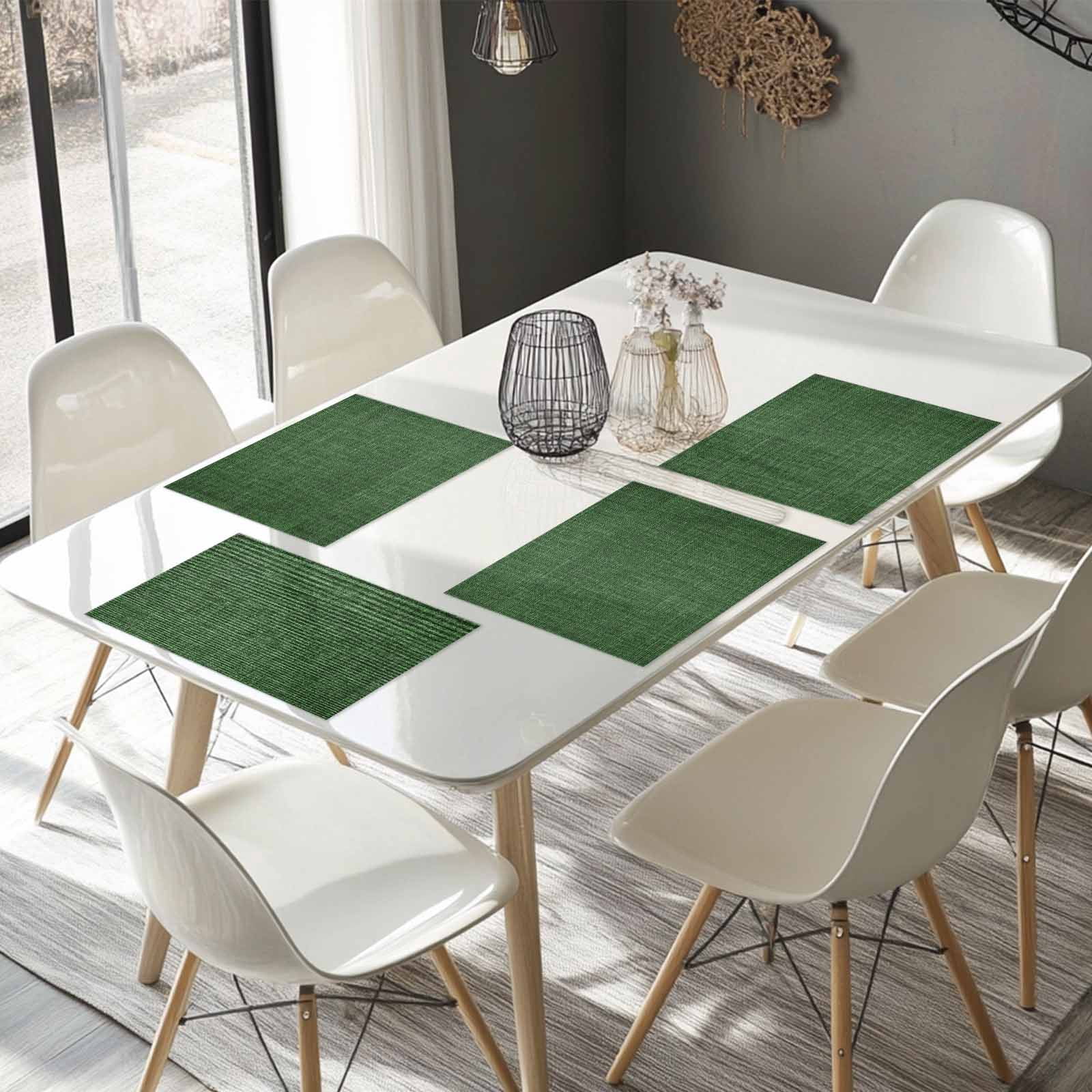 Placemats Set of 4, Green Linen Texture Placemats Set of 4, Vintage Solid Color Tablemats Washable Placemat Table Decoration for Kitchen Table Dinner Party Home Decor Indoor Outdoor 13x19 Inch