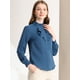 thumbnail image 2 of Blusa superior de oficina de trabajo para mujer, cuello con volantes, manga larga, camisa abotonada con cinta Azul S, 2 of 6
