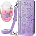thumbnail image 4 of for Google Pixel 5a 5G Crossbody Cell Phone Wallet Case,Cute Cat Dog Cartoon Style Flip Phone Cover with Removable Lanyard Strap for Google Pixel 5a 5G MGG Purple, 4 of 14