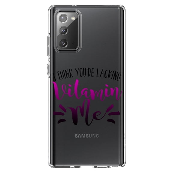 DistinctInk Clear Shockproof Hybrid Case for Samsung Galaxy Note 20 (6.7" Screen) - TPU Bumper Acrylic Back Tempered Glass Screen Protector - I Think You're Lacking Vitamin Me