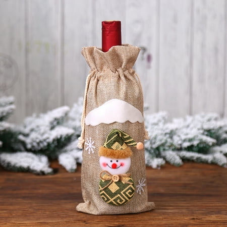 

Christmas Wine Bottle Cover Snowman Santa Claus Reusable Wine Bags Dinner Party Table Decor