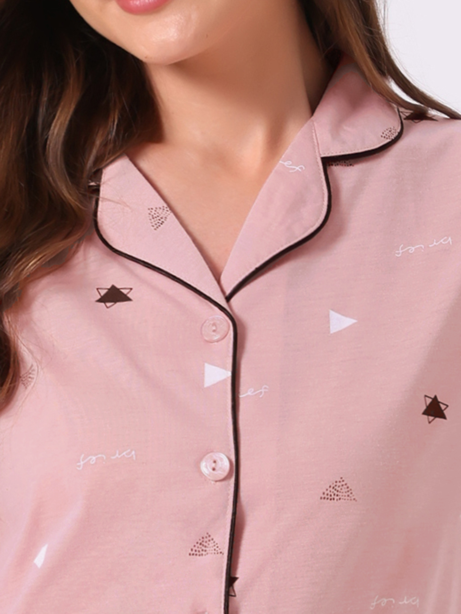 DARING DIVA Lounge Set Cotton Button Up Cute Print Pajama Set L Triangle
