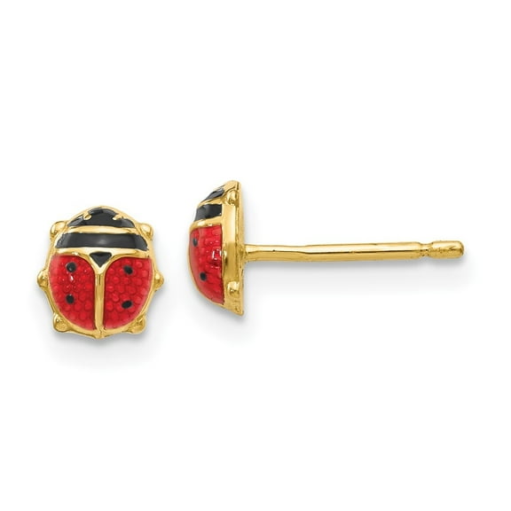 Diamond2Deal 14k Yellow Gold Enameled Ladybug Earrings for Women (L- 0.24 in, W-0.24 in)