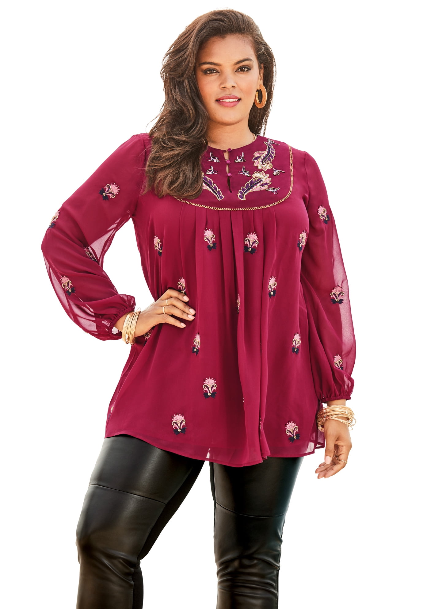 Roaman's - Roaman's Plus Size Embroidered Peasant Tunic - Walmart.com - Walmart.com