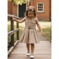 thumbnail image 5 of BemeyourBBs Toddler Baby Girl Safari Dress Kids Little Baby Girls Safari Outfit Lapel Sleeveless Front Pockets Button Down Pleated Dress with Belt Spring Summer Fall Clothes, 5 of 9