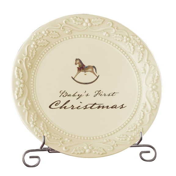 Grasslands Road Good Tidings 8-Inch Round Babys First Christmas Plate with Stand