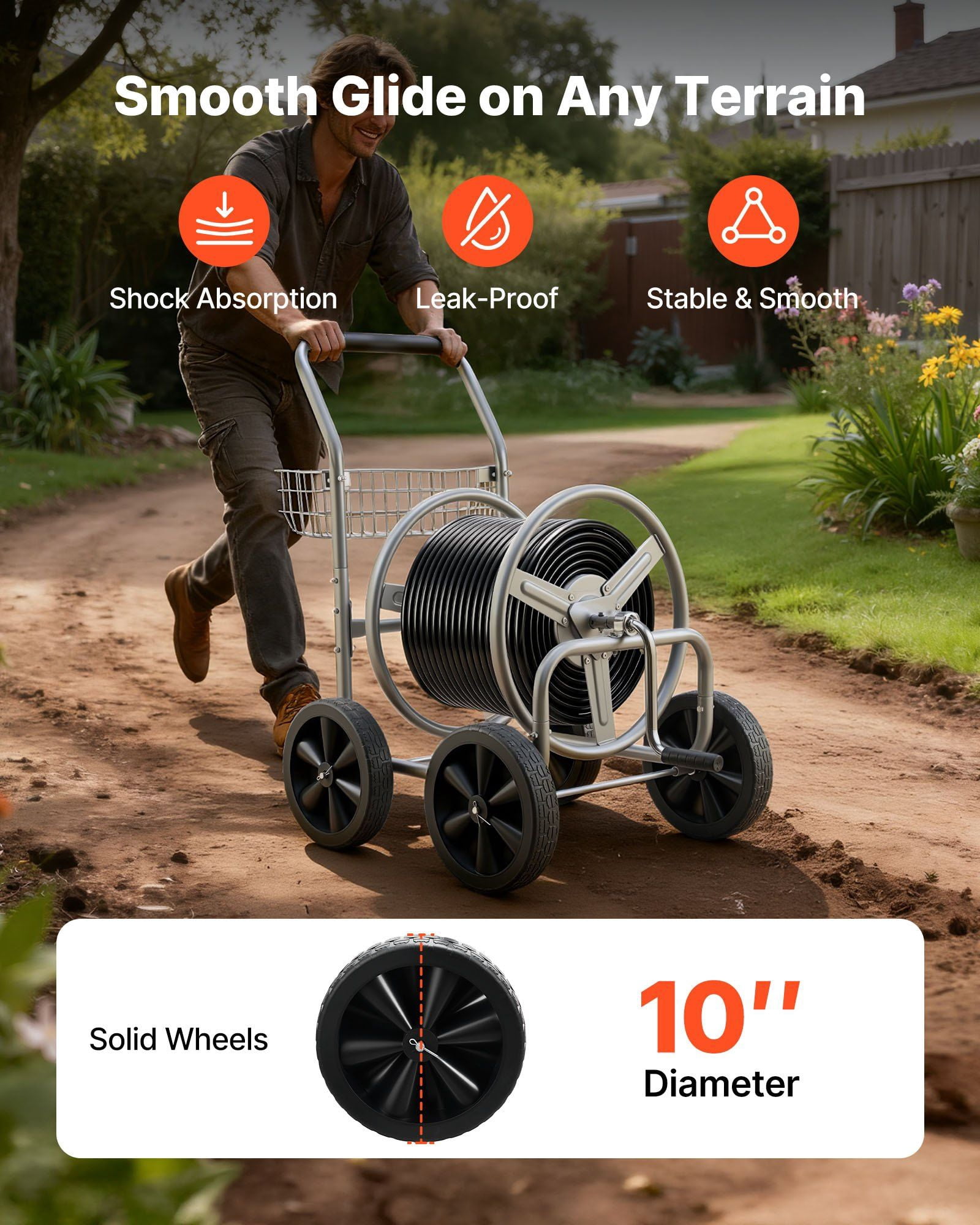 CAFORKP 4-Wheel Heavy Duty Hose Reel Cart, Holds 300ft of 5/8" Hose