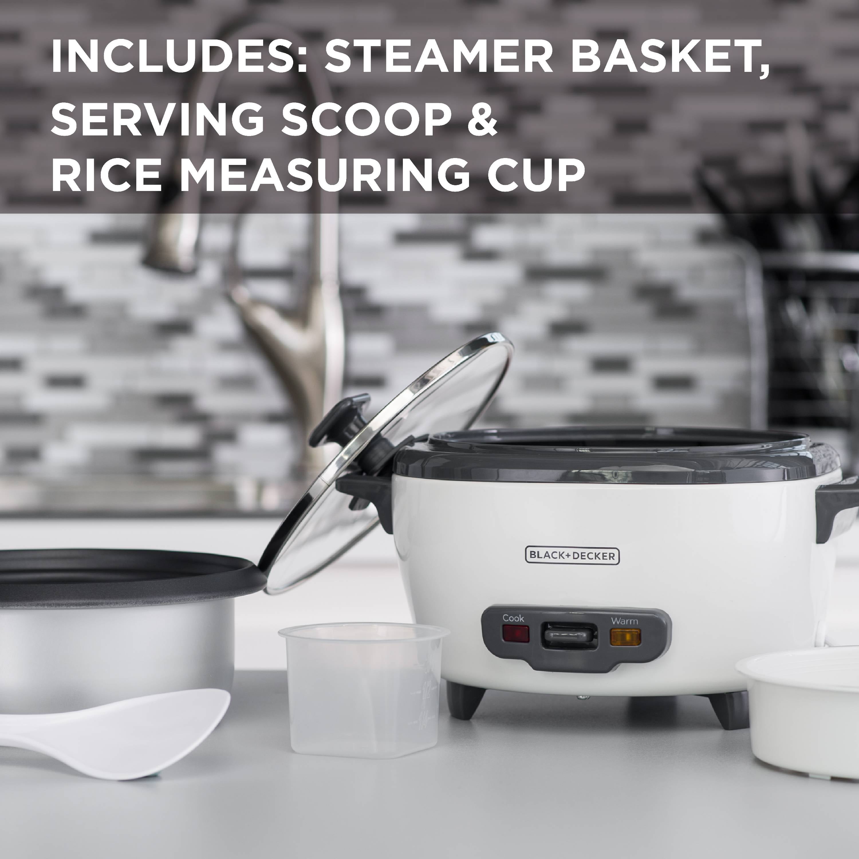 BLACK+DECKER RC516 16-Cup Cooked/8-Cup Uncooked Rice Cooker and Food Steamer,  White 