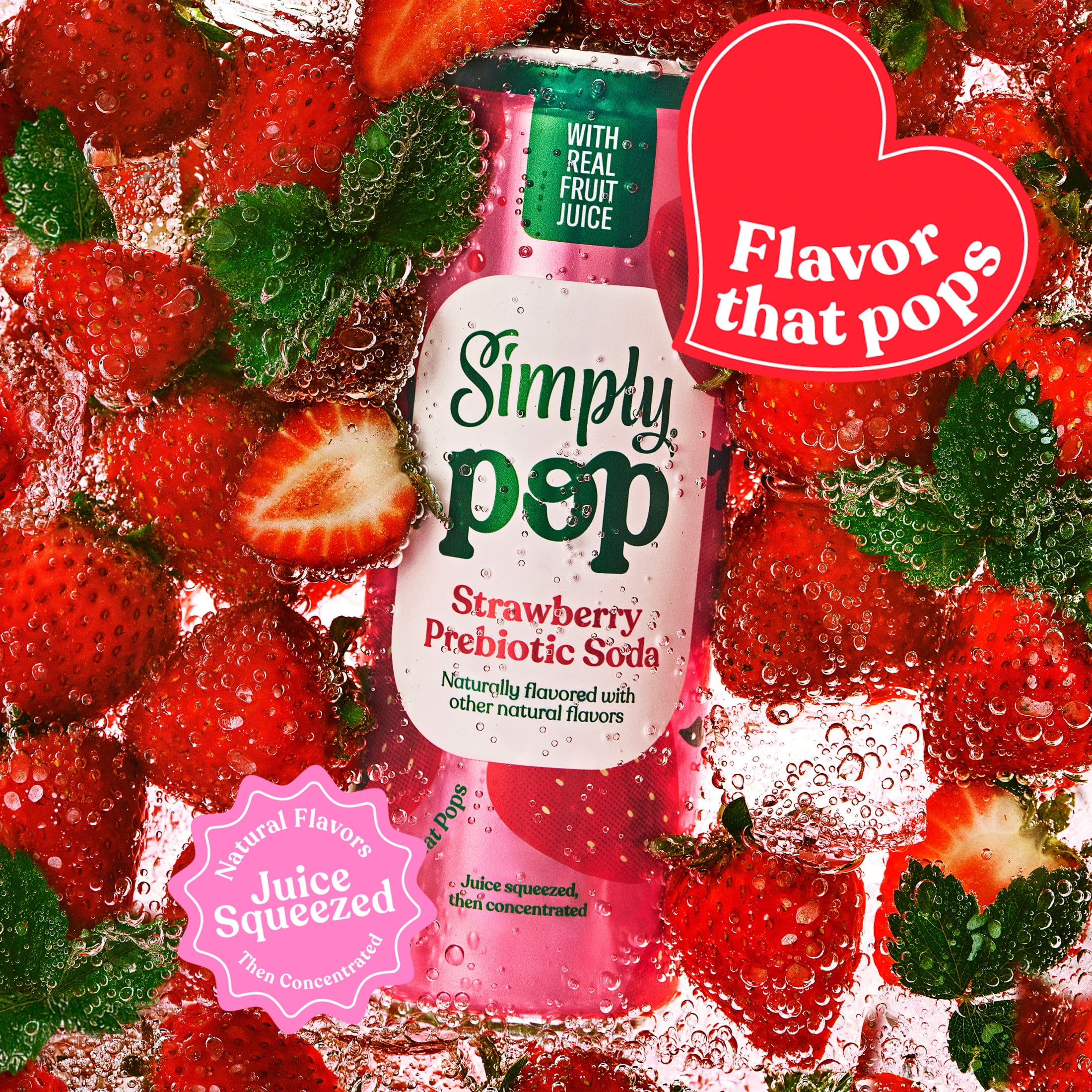 (12 pack) Simply Pop Prebiotic Soda Strawberry Drink, 12 oz. can