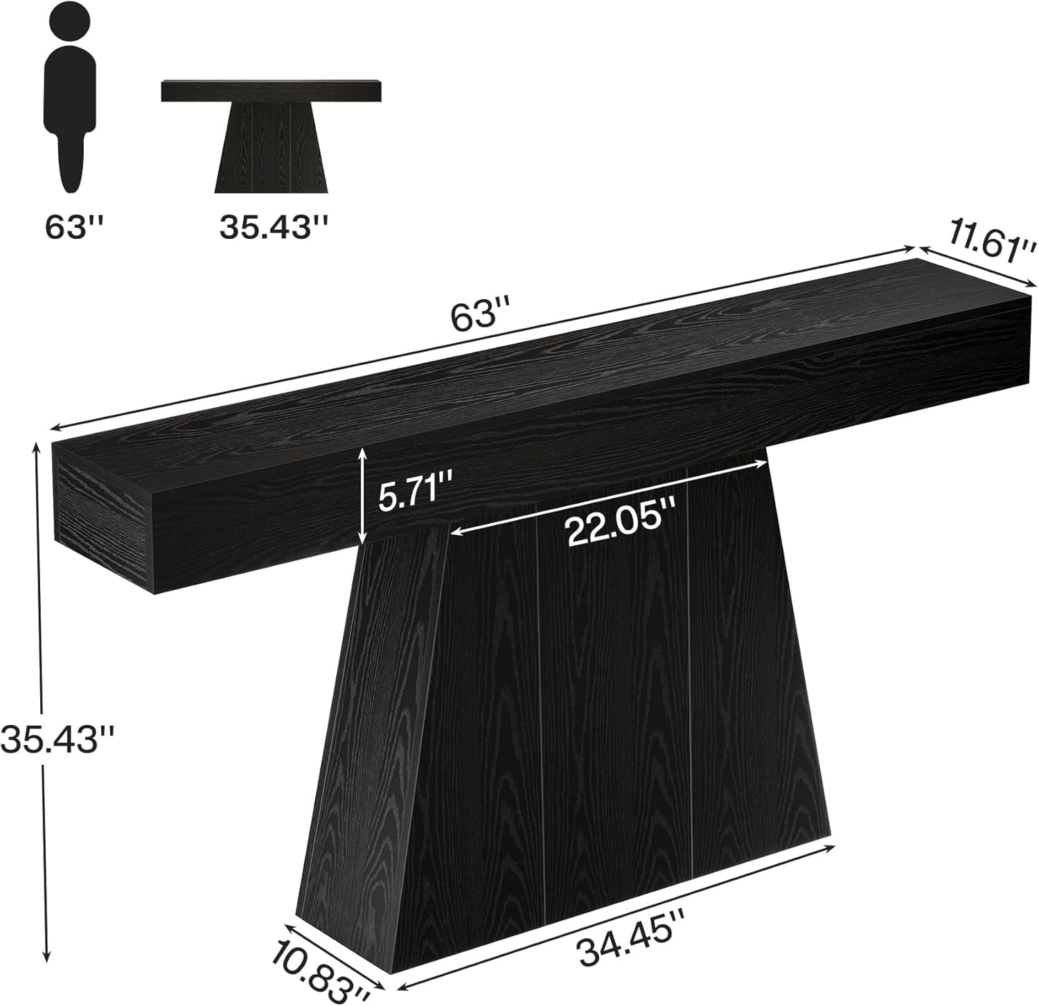 Tribesigns 63" Black Console Table, Farmhouse Entryway Table with Trapezoidal Base for Living Room