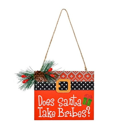 

Christmas Wooden Pendant Printed Belt Santa Claus Pendant for Home Christmas Ornaments B